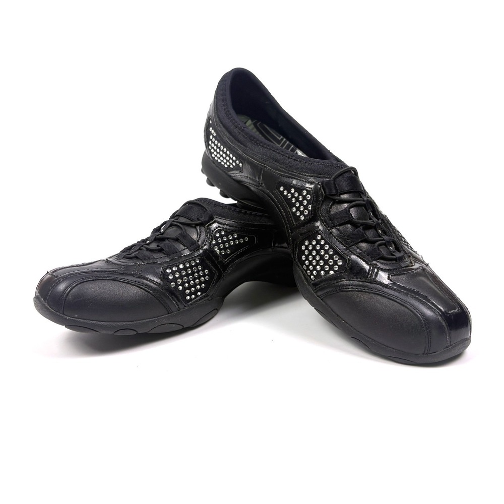VTG Y2K Bebe‎ Sport Bling Sneaker Shoes Womens Sz 9.5 Black Silver Low Profile